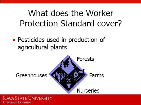The WPS lists 10 concepts that must be covered in agricultural worker safety training and three additional topics for early-entry workers. This presentation covers these concepts.