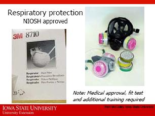 Respirators protect you from breathing pesticide-contaminated air.