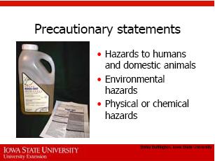 The pesticide label contains safety information and instructions to which the REI applies, including: human hazard
