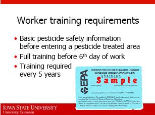 open pesticide containers. Workers cannot apply pesticides or handle open pesticide containers or equipment.