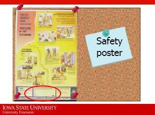 The safety poster should list the name, address, and phone number of the nearest medical help.