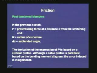 (Refer Slide Time: 05:49) Just to summarize that in the previous sketch, P is the prestressing force at a distance x from the stretching end; R is the radius of curvature; dα is the subtended angle.