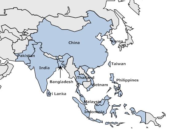 Country coverage for Asia 12 Asian countries included in the study of a total of 82 countries