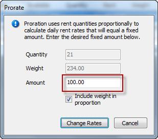 Applying a Prorated Amount to Estimate The PRORATE button can be used to make the rental amount shown on the