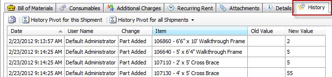 To view delivery History, select the Shipment in the Shipping grid and then select the History Tab.