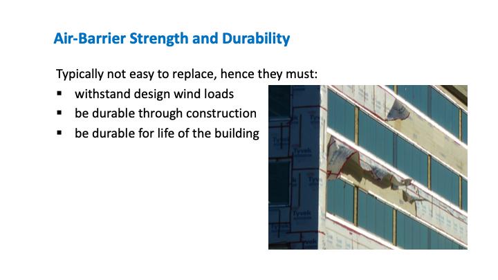 Air-barrier strength and durability are important because the system is not easy to replace and