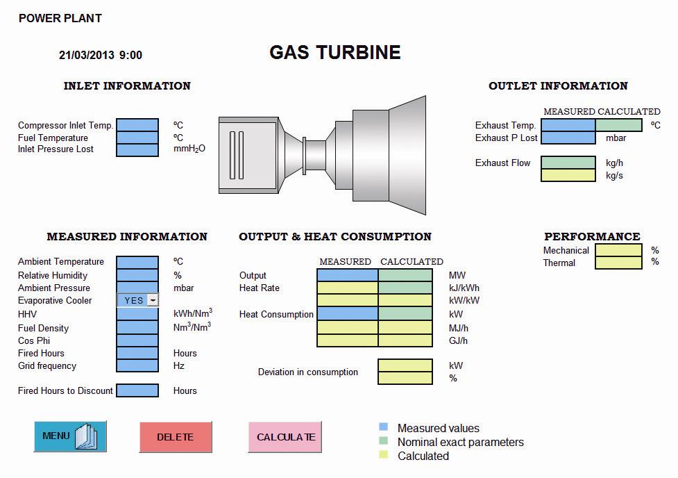 970 Marta Serrano Delgado et al. / Procedia Engineering 63 ( 2013 ) 966 972 Fig. 2, shows the excel program front page for the modelling application to gas turbine. Fig. 2. Modelling application to gas turbine.