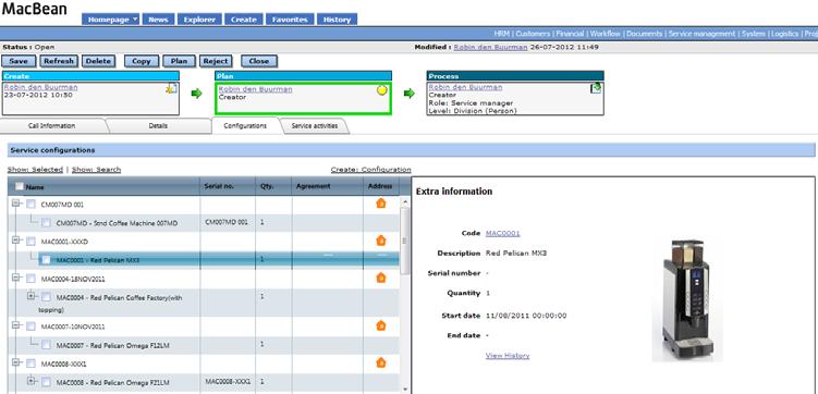 Chapter 8 Service Activities Selecting service configurations for services Once the Service check box under the Service section on the Workflow: Request type page is selected, two extra tabs will be