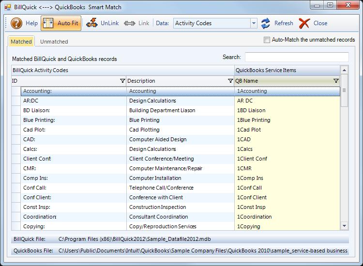 Initial Integration The main reason for keeping the BillQuick-created records is that BillQuick maintains a link between the two applications after the first sync.
