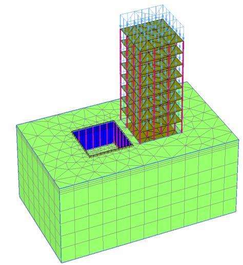 C) + wall = 3+ 2 + 3 = 8 (KN/m 2 ) Figure (1): Plan view of adjacent building columns Figure (2): Model of excavation and adjacent building Figure (3): Finite element mesh for the model of deep