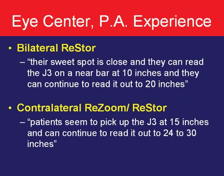 12 AAO Chicago Show Supplement Redefining Refractive Surgery Combining Refractive IOLS Makes the Difference for Intermediate Vision For presbyopia correction, combining refractive intraocular lenses