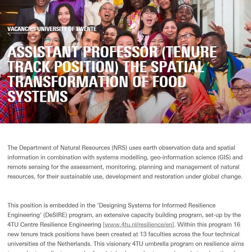 The spatial transformation of food systems We have a new tenure track position open at ITC to explore how and where food systems can be transformed to become more sustainable and meet future demands.