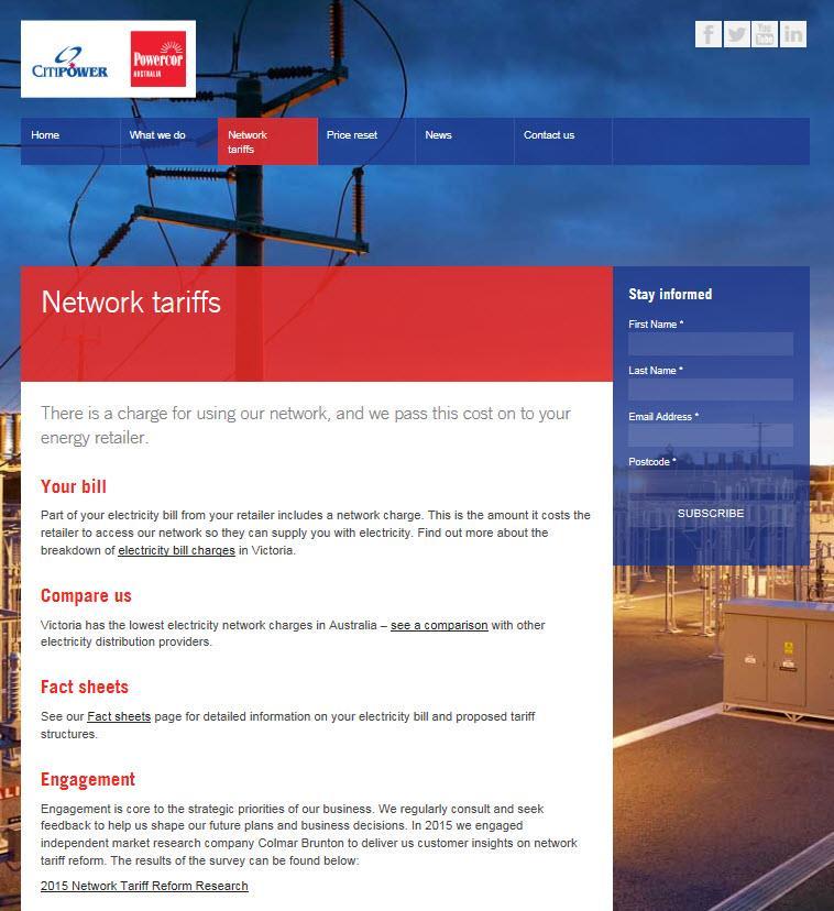 Figure D.2 Talking Electricity network tariffs page Talking Electricity e-news Our e-news provided stakeholders with the latest information on network tariff form.