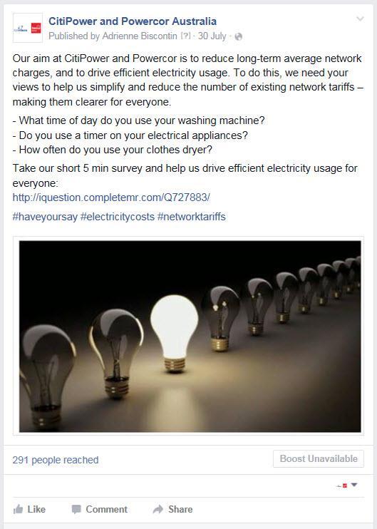 Social media (Facebook and Twitter) We used social media platforms, Facebook and Twitter, as a call to action to encourage customers to complete our 2015 Nature