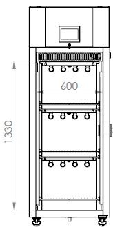 DIMENSIONS AND DRAWINGS FITOCLIMA 600 EXTERNAL DIMENSIONS (HxWxD) (mm) INTERNAL DIMENSIONS (HxWxD) (mm) 1.980 x 745 x 950 1.330 x 600 x 680 1. Standard refrigeration system is air cooled 2.