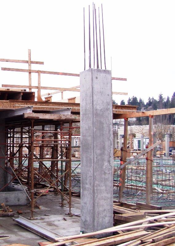 A partially-completed concrete column with the