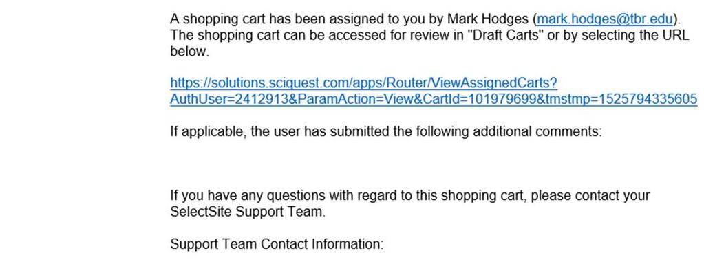 Receive notification of new cart assigned.