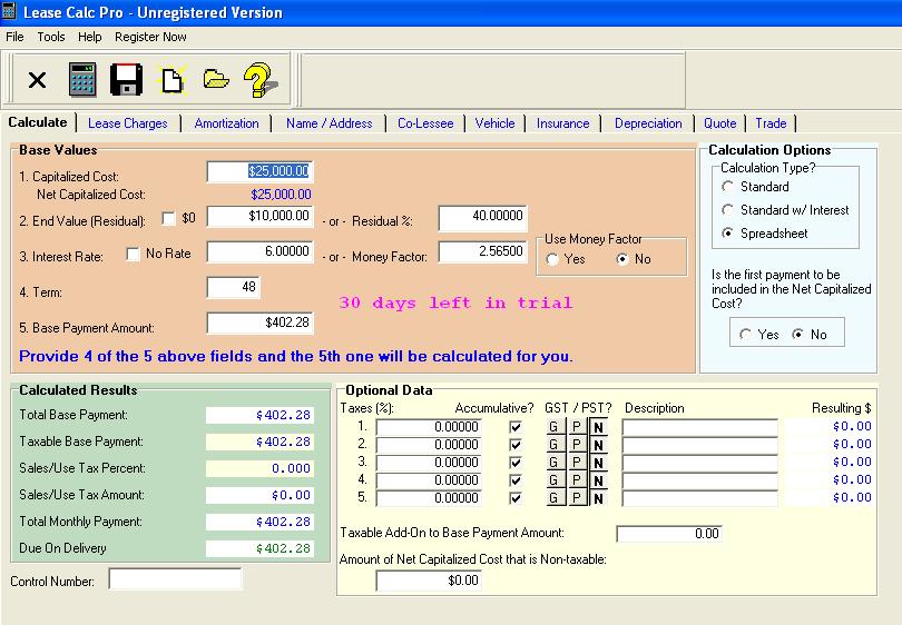 b. Lease Calc Pro Version 1.0 is available at http://www.almsysinc.com. Program has a 30-day full use trial period. Cost of the software is $9.95.