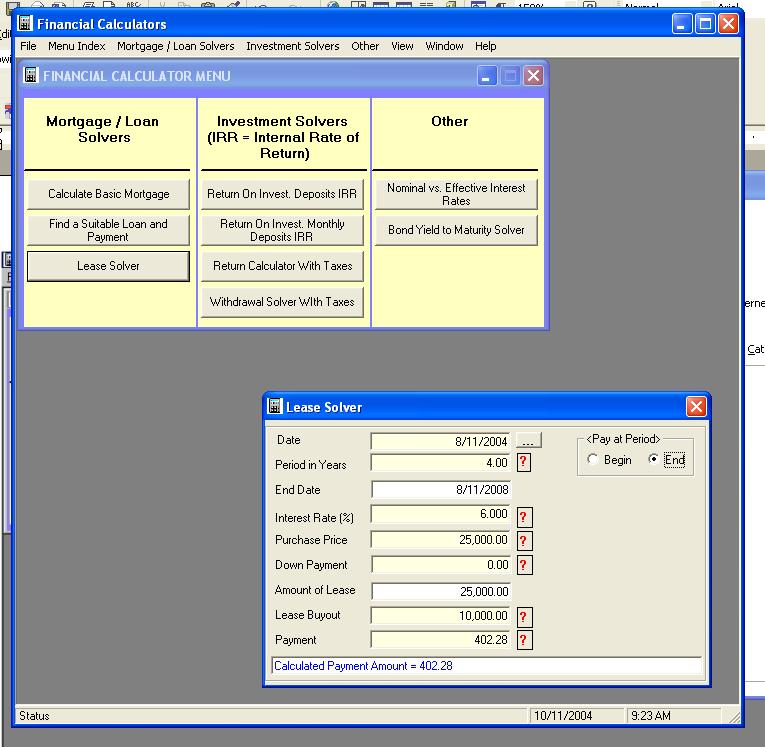 Figure 1. Financial Calculators, Version 1.1.1 (screen shot).