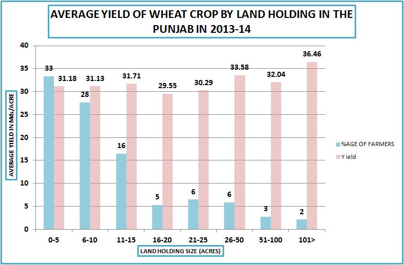 RELATIONSHIP BETWEEN LANDHOLING SIZE AND YIELD OBTAINED The graph shows the comparative view of land holding size with the average