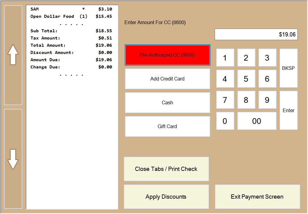 Print / Pay Screen To add discounts, deactivate the RFID, print or take a payment on a check, open the Print / Pay screen by opening a check and pressing the Print / Pay button on the POS main screen.