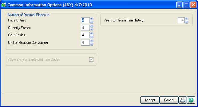 Inventory Management Module Expanded Item Number (30) Select the option for expanded item