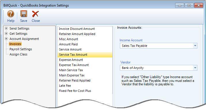 How Integration Works Income Account for Services Invoiced: The QuickBooks income account chosen here is assigned to the selected activity (or activities).