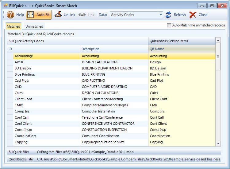 Initial Integration 5. Match Data In case of existing BillQuick and QuickBooks users, it is likely that duplicate records are found in the other application.