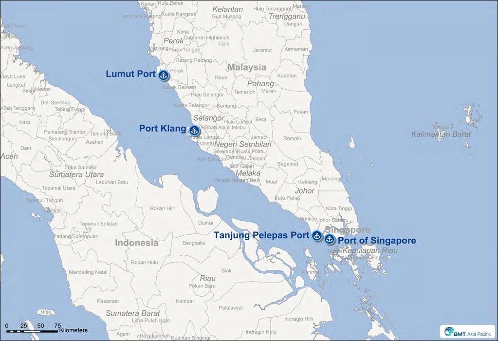 Major Container Ports in the Strait of Malacca One of the busiest trade lanes in the world - an ideal transhipment stop for