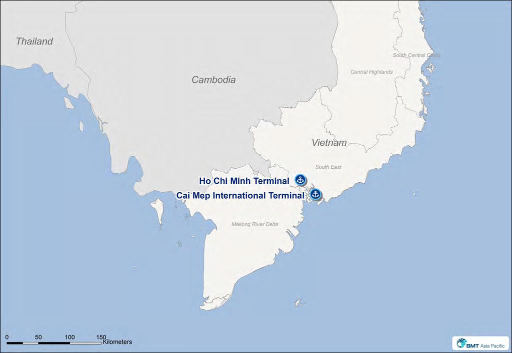 Major Container Port in the Vietnam The terminals in HCM and Cai Mep on the Mekong river accounts for more than 60% of all container traffic in Vietnam