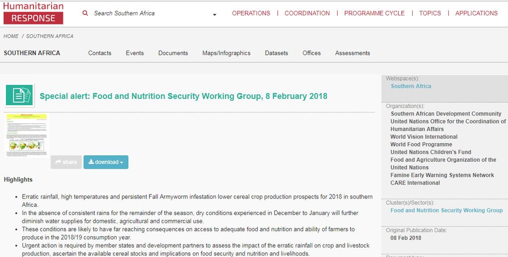 Crop Monitor Impact Southern Africa 2018 Urgent Actions: There is urgent need for members states and development partners to determine the scale and extent of the possible impact of the