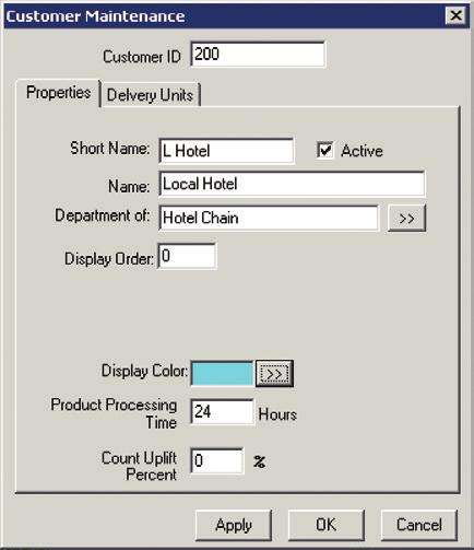 Figure 6. Customer Maintenance dialog: Left, Properties tab. Right, Delivery Units tab.