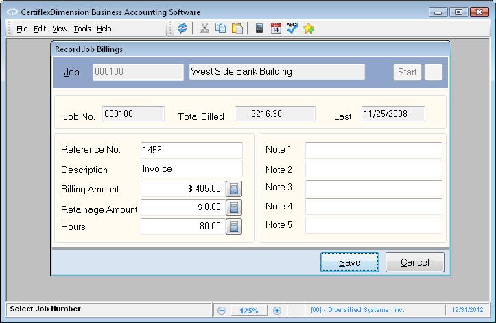 If you wish to take advantage of the notes feature when recording billings, you will still use the Accounts Receivable program as normal for invoices, journal entries, and statements.