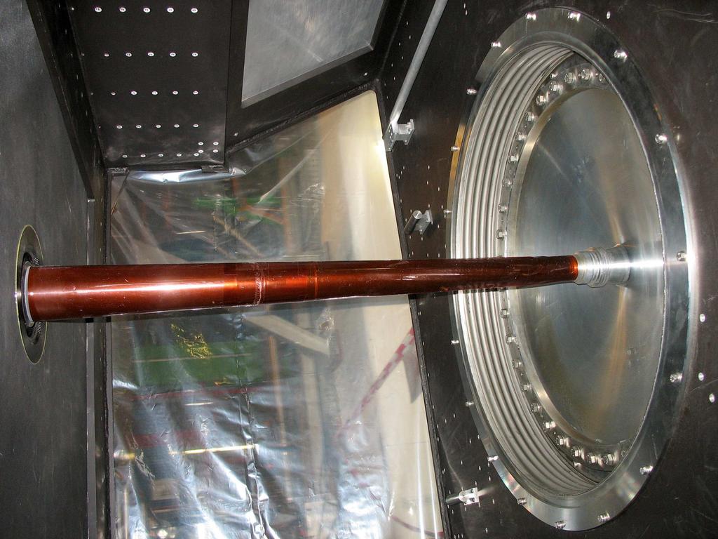 Figure 3.2: View of the VELO exit window and UX85/1 beampipe as installed inside the RICH1 gas enclosure. Figure 3.3: Optimised beampipe support inside the acceptance region.