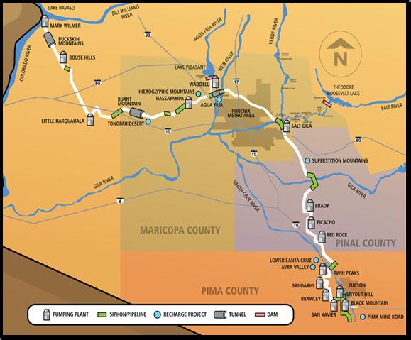 336 mile aqueduct stretches from Lake Havasu to Tucson 14 pumping plants lift water nearly 3000 feet 8