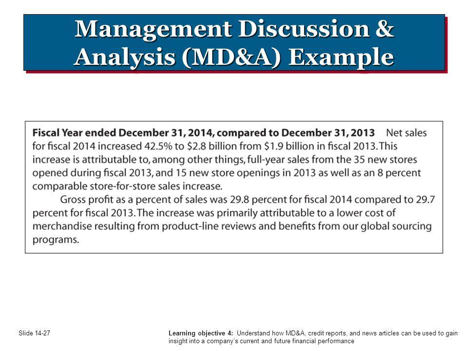 Management discussion analysis Management discussion and analysis (MD&A) is the section of a