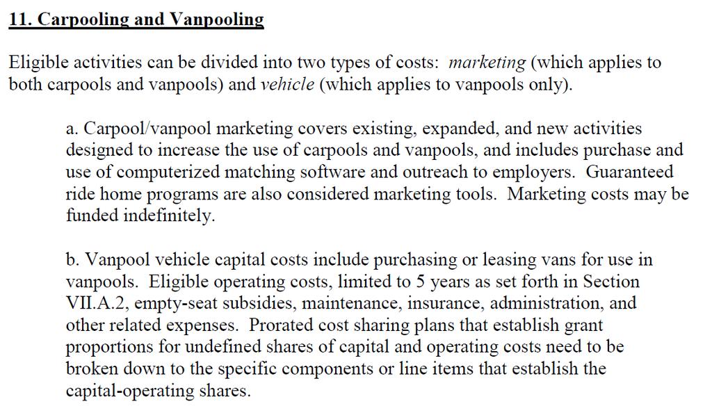 CMAQ 2013 Guidance Vanpool projects Understand difference between Capital costs & Operating Costs Capital acquisition including third