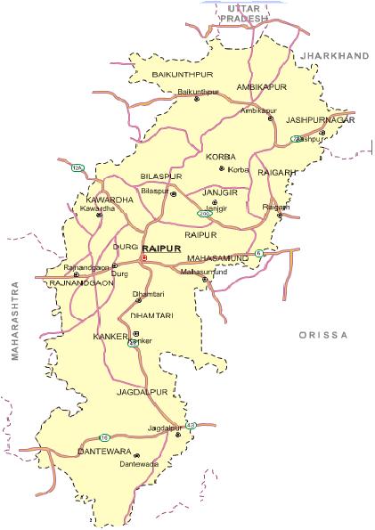 Airport Train Route Road Line 16 P a g e Fig. 8: Road and train Map of Chhattisgarh.