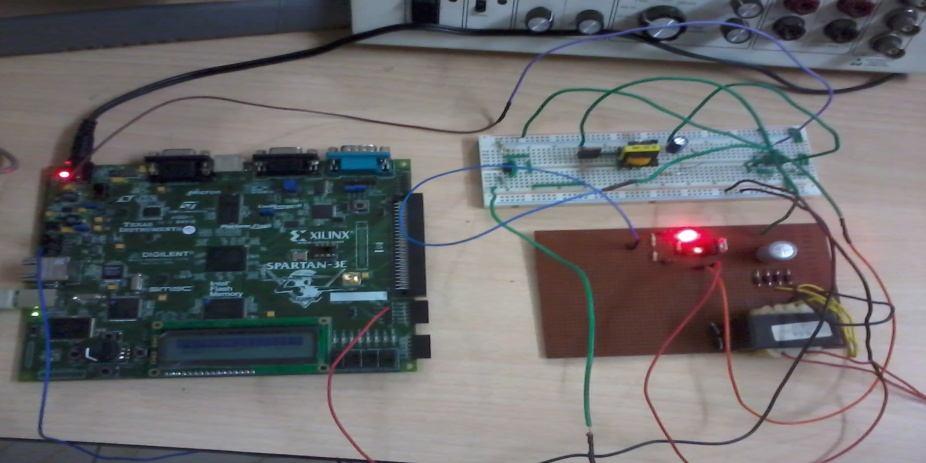 Prototype of Model DC-DC converter with FPGA based Controller Using PI modules, the error e(t) is minimised and PWM output is generated with its reference and output is taken from I/O
