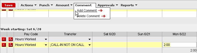 5. Select the Call In Work Rule that applies. 6. Click button. The Transfer will appear in the Transfer field of the timecard. 7.