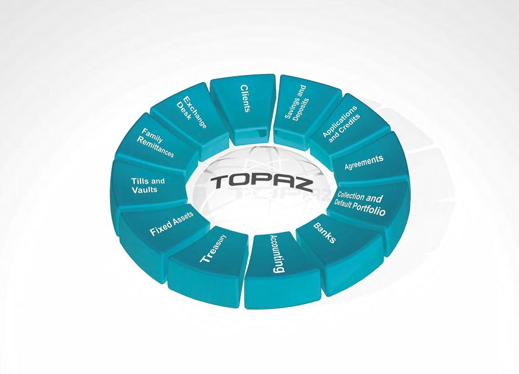 Complete and Modular Solution Clients. TOPAZ Microfinance is designed under single client concept, allowing always knows their position within the institution.