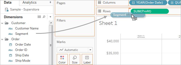4.4 Increase the Level of Detail with Small Multiples This step shows how you can modify the nested table view to add customer segment. This will create a small multiples view. 1.