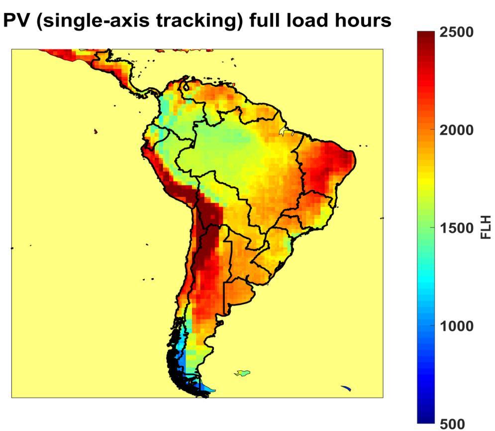 Full Load Hours Wind: Very high potential in the southern regions