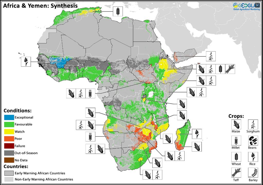 Early Warning Crop Monitor Crop specific & regional synthesis map - May 2018 Synthesis maps provide an