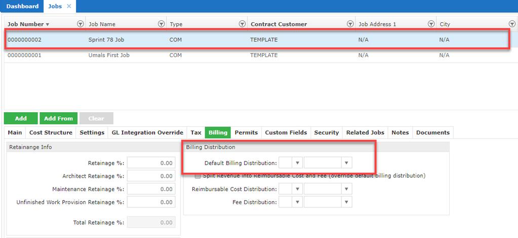 Integration Billing distribution on Jobs will default from the Excel Estimate upload If the Job set up, there is a default you can set for billing (revenue) distribution.