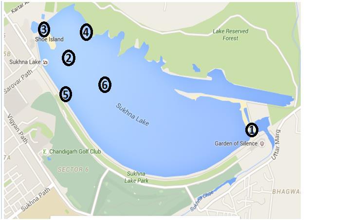Total phosphates Figure : Site map of Sukhna Lake with the locations of different sampling points.... site site site Samples were collected in the litre plastic bottles.