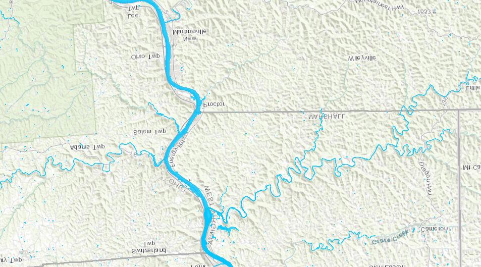 mxd - 1/3/2019-11:18:40 AM ^_ Monroe County, OH Ohio River Graysville, WV SOURCE: ARCGIS ONLINE MAP SERVICE: HT://GOTO.ARCGISONLINE.