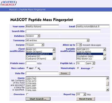 Peptide mass fingerprinting analysis