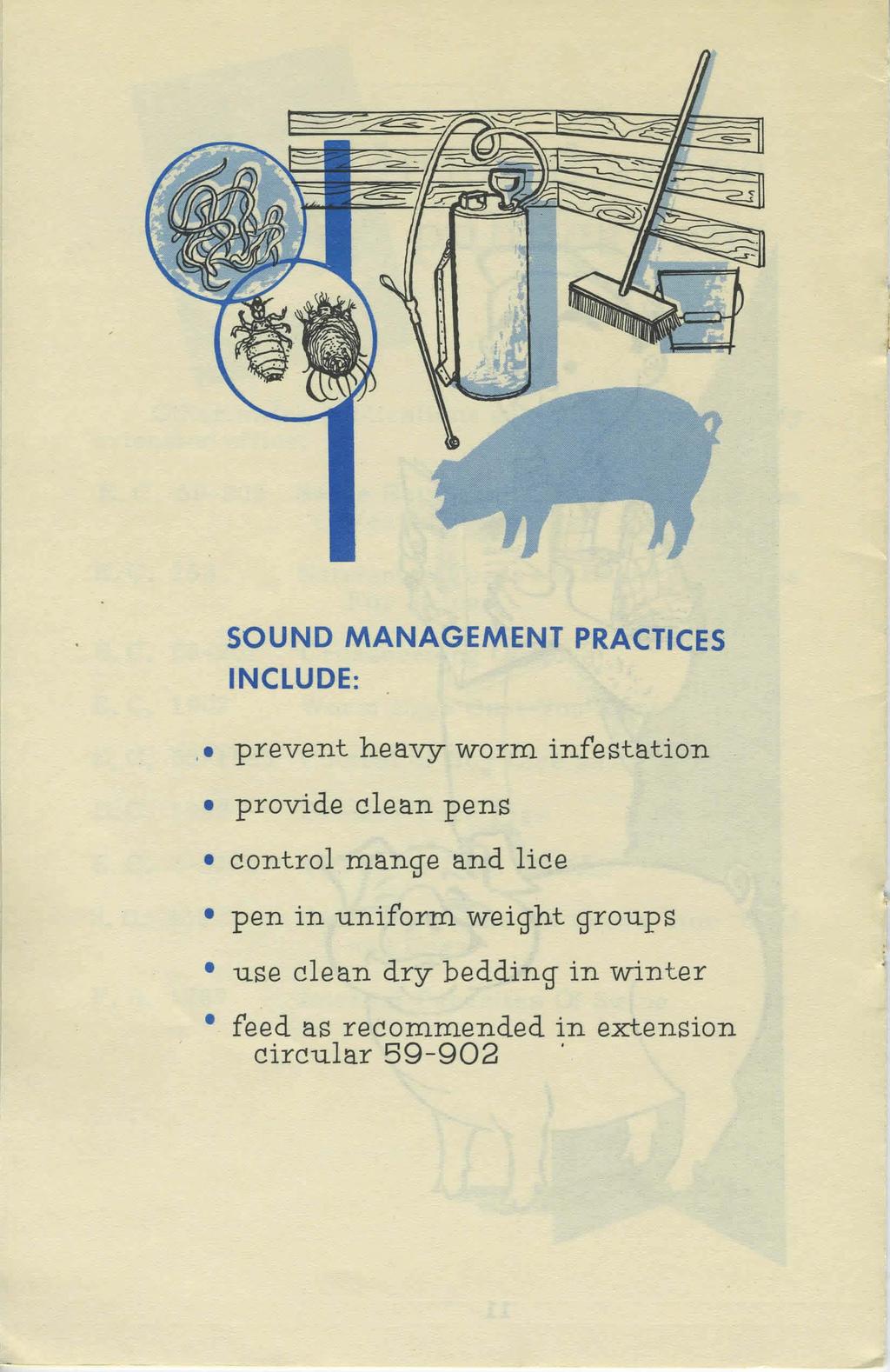 SOUND MANAGEMENT PRACTICES INCLUDE: prevent heavy worm infestation provide clean pens control mange and lice