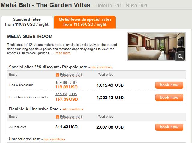 Standard Rate vs. Meliá Rewards Rate STANDARD RATE This is the standard rate which can be found on Melia.com.